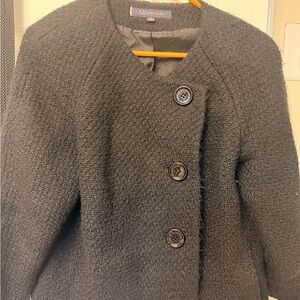 AK Anne Klein black textured cropped jacket, wool blend , tweed size 14